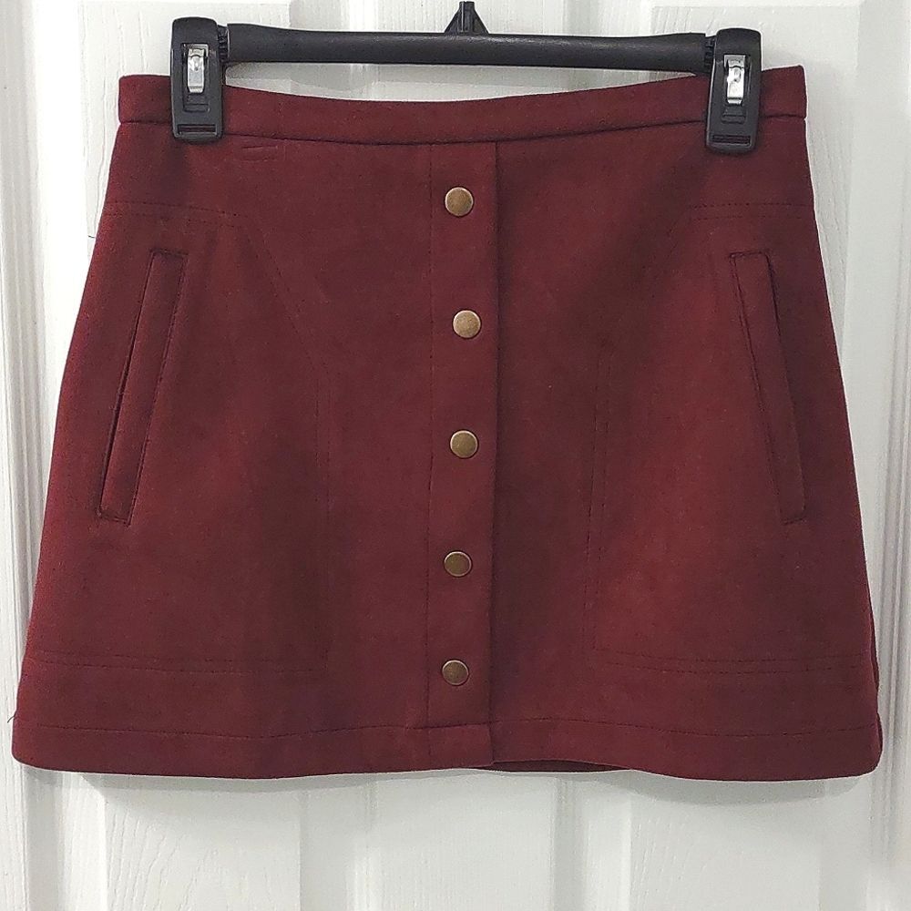 Fuchsia Suede Button Down Mini Skirt Size S